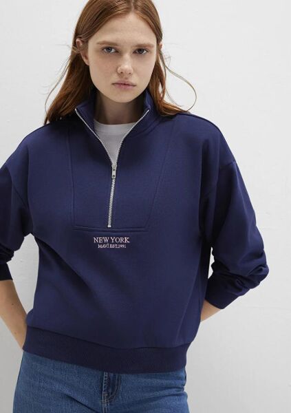 MAVİ YARIM FERMUARLI KADIN SWEATSHIRT
