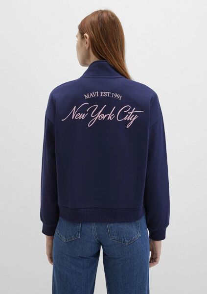 MAVİ YARIM FERMUARLI KADIN SWEATSHIRT