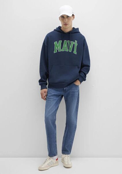 MAVİ BASKILI ERKEK KAPÜŞONLU SWEATSHIRT