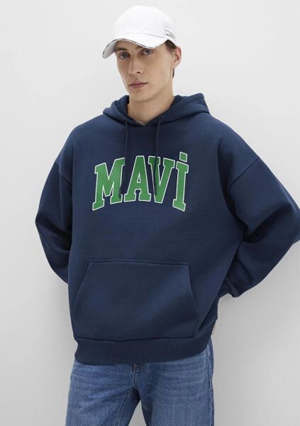 MAVİ BASKILI ERKEK KAPÜŞONLU SWEATSHIRT