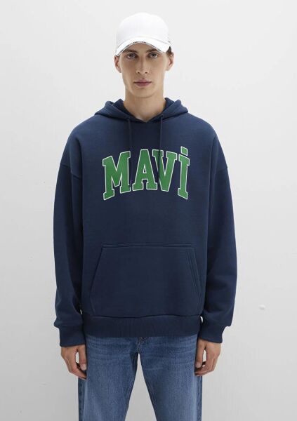 MAVİ BASKILI ERKEK KAPÜŞONLU SWEATSHIRT