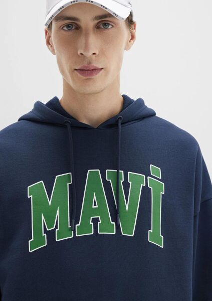 MAVİ BASKILI ERKEK KAPÜŞONLU SWEATSHIRT
