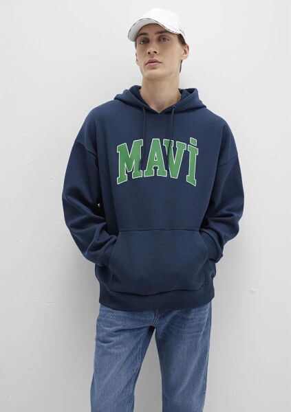 MAVİ BASKILI SWEATSHIRT ERKEK KAPÜŞONLU SWEATSHIRT
