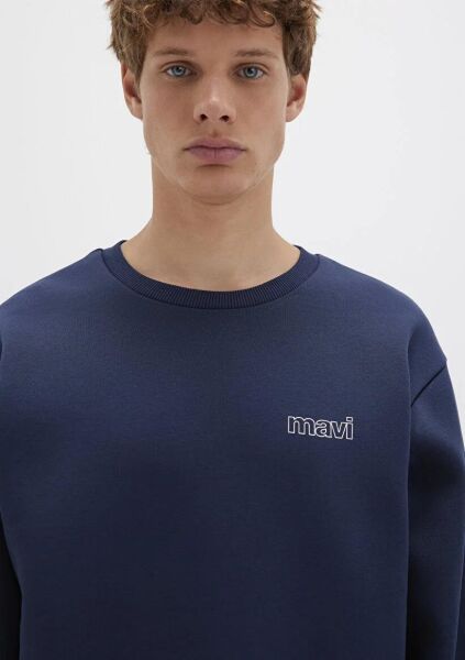 MAVİ BASKILI SWEATSHIRT ERKEK 0 YAKA SWEATSHIRT